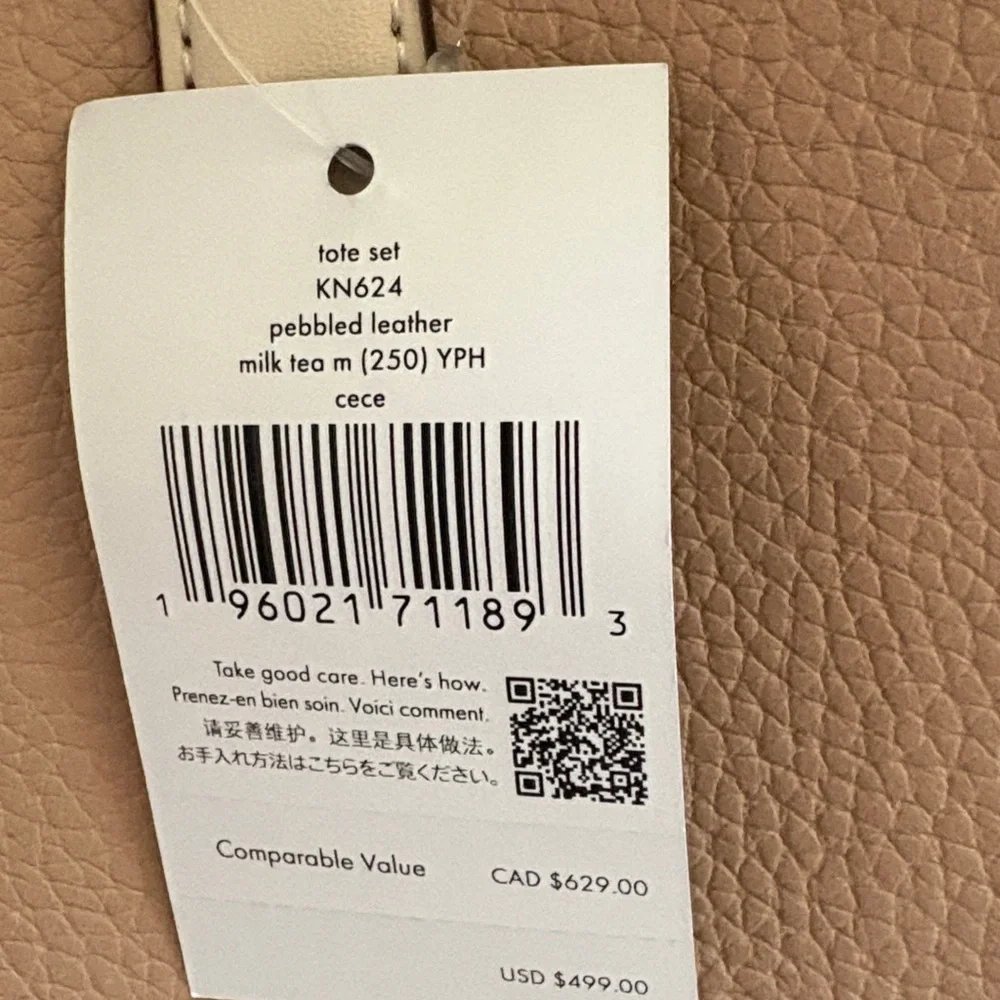 Kate spade milk tea tote set in pebble leather